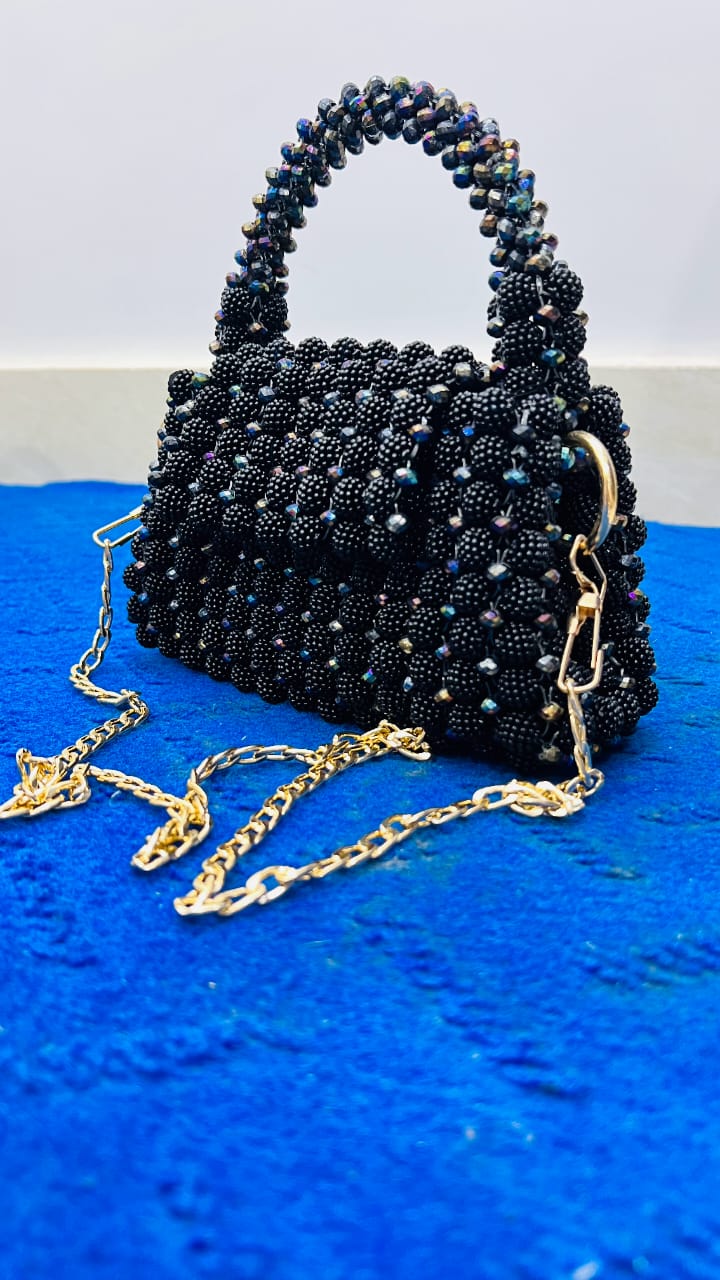 Luxury Handcrafted Black berry beaded Bag – Premium Evening & Party Handbag with Gold Chain