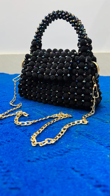 Luxury Handcrafted Black berry beaded Bag – Premium Evening & Party Handbag with Gold Chain