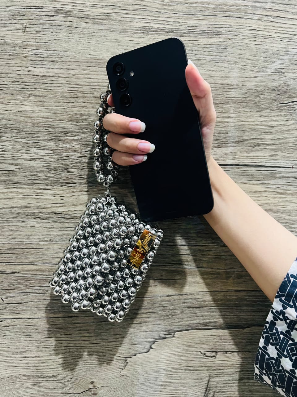 Luxury Metallic Pearl Beaded Mini Handbag – Handmade by Pearls By Zainab