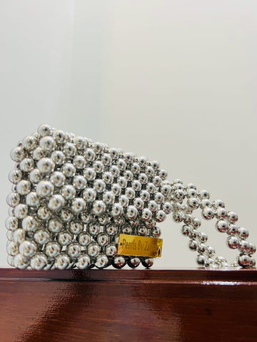 Luxury Metallic Pearl Beaded Mini Handbag – Handmade by Pearls By Zainab