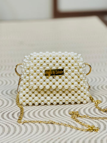Luxury Handmade Pearl Beaded Evening Bag – Gold Chain Accent | Pearls by Zainab