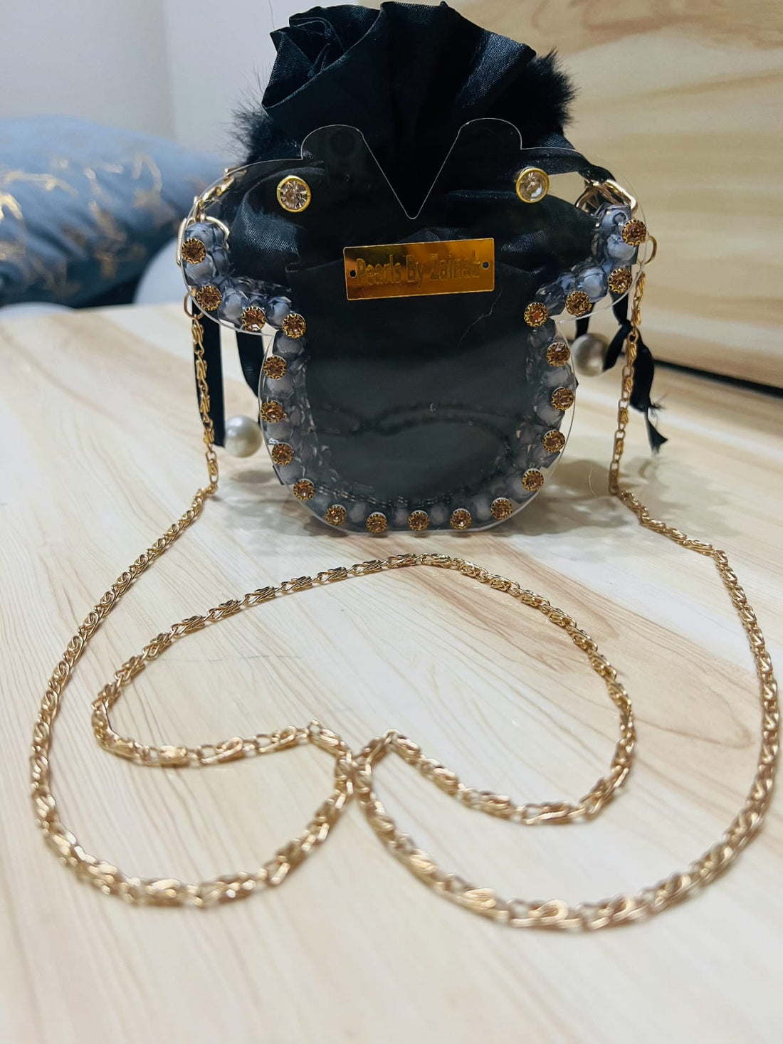 Premium Black Mickey Silhouette Crossbody Bag with Beaded Sides